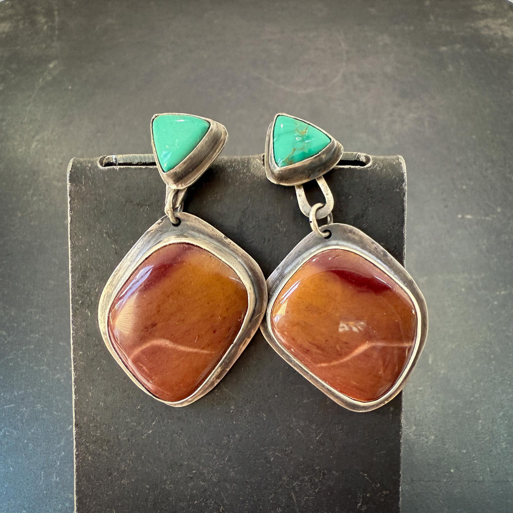 Carico Lake Turquoise and Mookite Earrings | Sterling Silver Convertible Stud and Dangle Set | Two in One Versatile Jewelry
